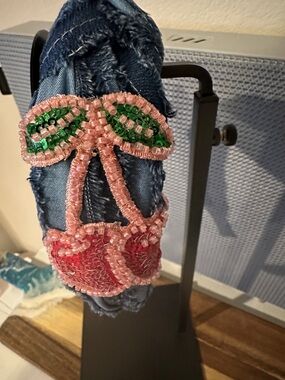 Beaded Cherry Denim Hairband - Pink, Green, Red